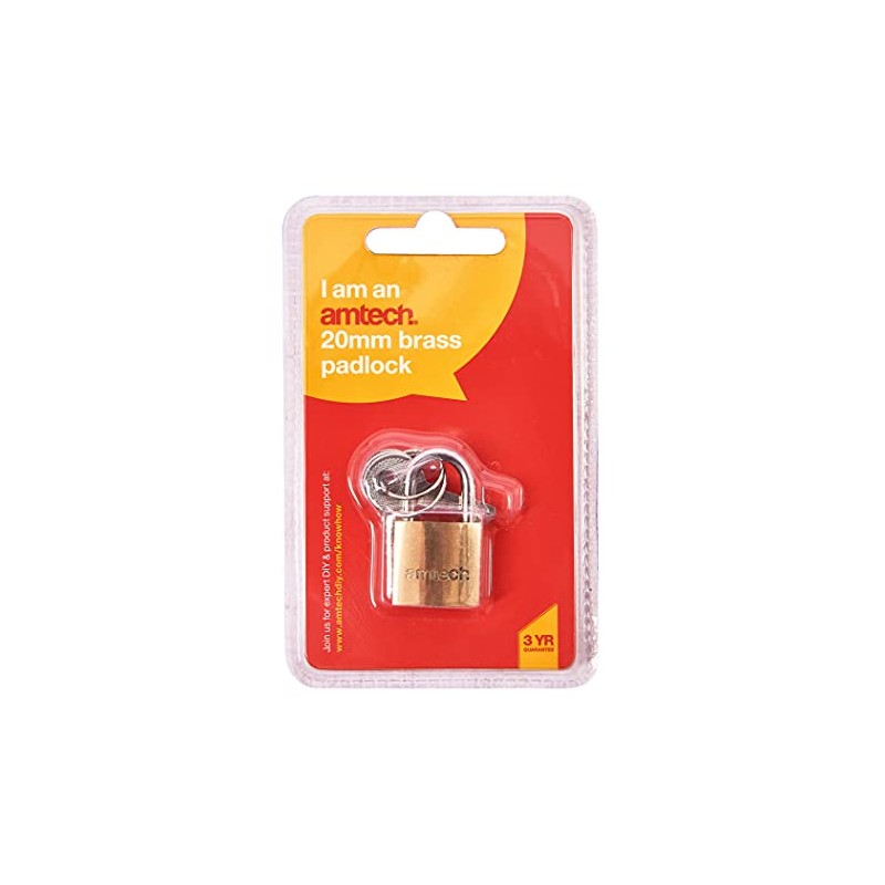 Amtech T0800C 20mm Solid Brass Padlock, Small Padlock with Keys