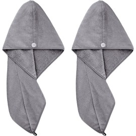 Polyte - Toalla Turbante para el Pelo - Microfibra - Gris Oscuro - 31 x 71 cm - Pack de 2