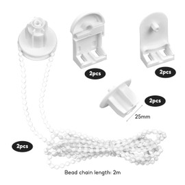 Plastic Roller Blind Repair Kit, 2 Sets Curtain Roller Blind Accessories, 25mm Roller Blind Mounting Brackets with Beaded Chain, Roller Blind Fittings for Fixing Curtain Blinds Shades Windows