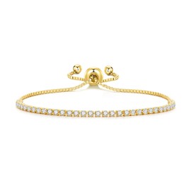 Philip Jones Gold Plated 2mm Adjustable Tennis Bracelet Created with Zircondia® Crystals