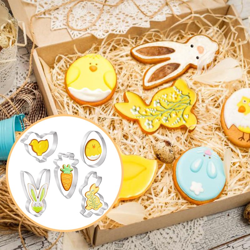Hebterrka Easter Cookie Cutters Set, Stainless Steel, 5 Pieces, Easter