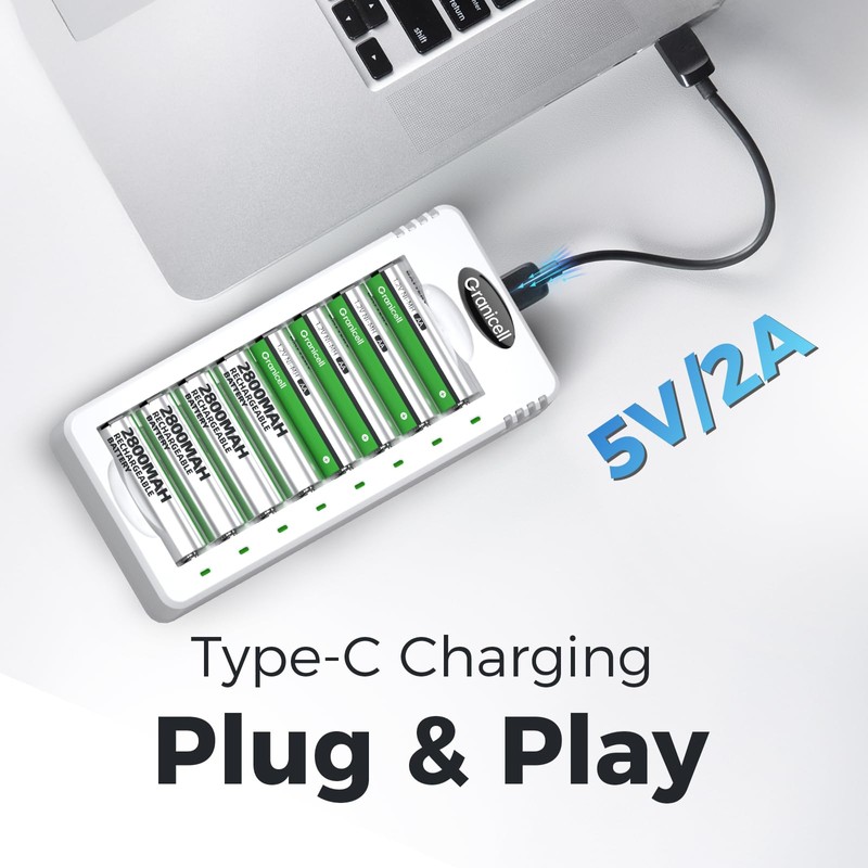 Granicell Rechargeable AA and AAA Batteries with 8 Bay Smart