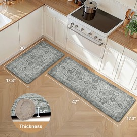 GENIMO Kitchen Mats for Floor 2PCs, Washable Anti Fatigue Mat for Cushioned, 17.3"x47"+17.3"x30", Waterproof Kitchen Rugs, Non Slip Standing Mat Rug for Home, Runner, Sink, Laundry, Vintage Grey