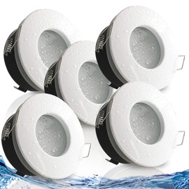 trendlights24 Nautic Ceiling Recessed Spotlights Round IP65 Set of 5 Ultra Flat 50 mm LED Spotlights 5 W 230 V Warm White Bathroom Wet Room