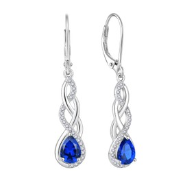 Inpasne Infinity Leverback Earrings 925 Sterling Silver Teardrop Dangle Drop Earrings Sapphire September Birthstone Earrings Twisted Jewelry for Women Mom Her Wife