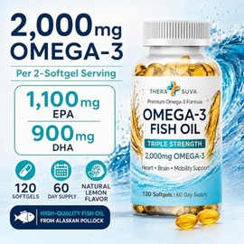TheraSuva Omega-3 silvestre de Alaska de triple potencia (2500 mg  EPA 1300 mg  DHA 1200 mg), suplemento para la salud cardíaca y articular, 120