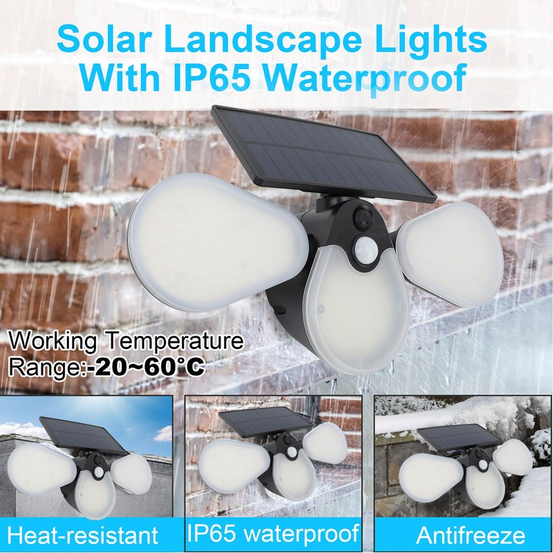 Solar Garden Lights Professional Waterproof 3 Heads Rotation High Power