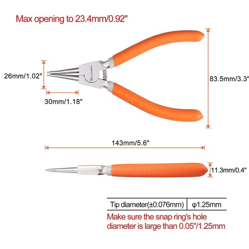 SPEEDWOX Circlip Pliers 6-Inch, Tip Diameter 1.25mm, Snap Ring Pliers