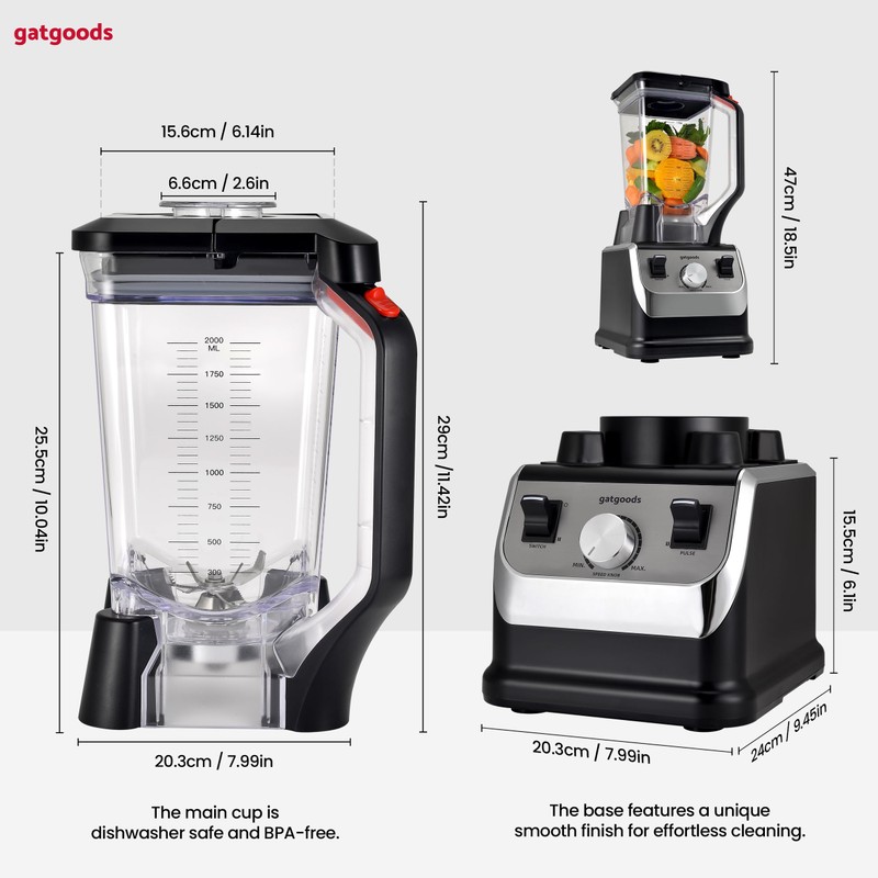 GATGOODS 72 Oz Large Blender - 2200W Professional, High Speed