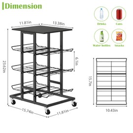 smusei Water Bottle Organizer 3 Tier Free Standing Water Bottle Storage Rack Mobile Beverage Snack Cart with Wheels, Bottled Water Rack for Floor Metal Drink Shelf Stand for Pantry Living Room