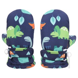 QKURT Winter Waterproof Kids Gloves, Windproof Children Gloves Cold Weather Dinosaur Gloves Snow Ski Toddler Gloves for Boys Girls Aged 1-4 Years,M:1-2Years,L:2-4Years