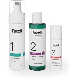 Faceit Kit Rutina Antiacné 3 Pasos Limpiador, tónico y gel con peróxido de benzoilo 5%, ácido glicólico, kit completo