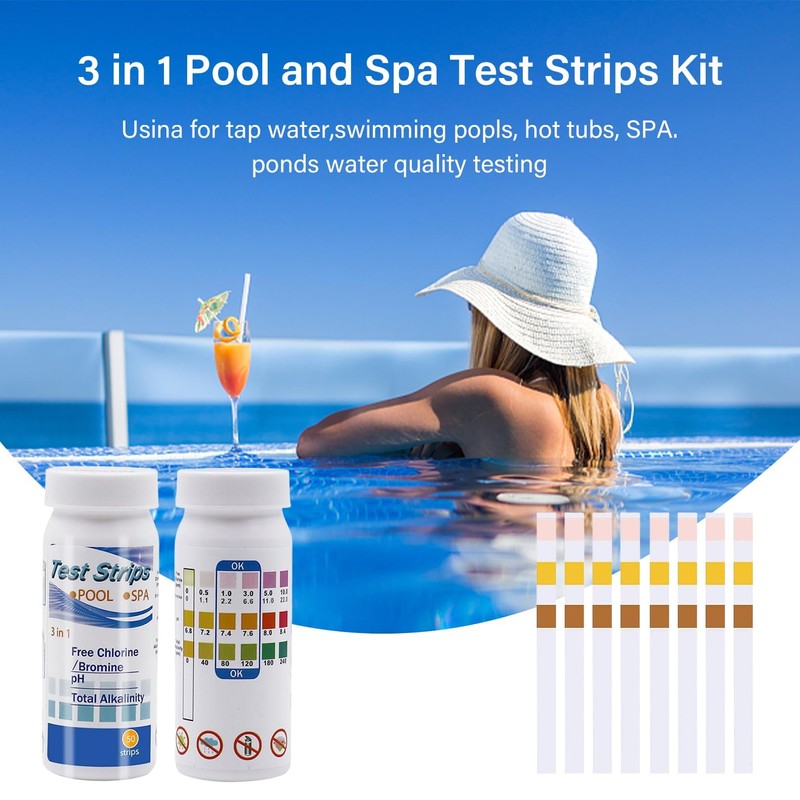 100 Pcs Hot Tub PH Test Strips,3 in 1 Water