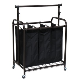 Oceanstar TLS1385 3-Bag Rolling Adjustable Hanging Bar Laundry Sorter, Bronze