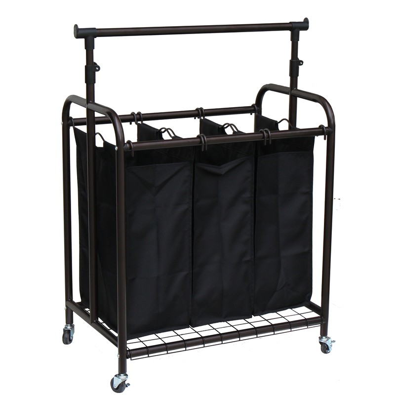 Oceanstar TLS1385 3-Bag Rolling Adjustable Hanging Bar Laundry Sorter, Bronze