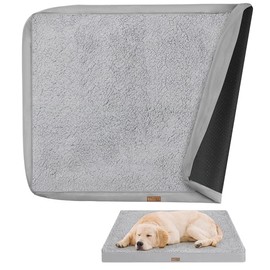 Tivray Plush Dog Bed Cover, Replacement Dogs Bed Covers with 3-Sided Continuous Zipper and Soft Plush, Impermeable Removable Large Dog Bed Cover Mattress Protector, 36x27x3 inch - L, Cover Only Gray