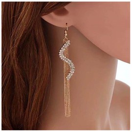 Andelaisi Boho Rhinestone Tassel Earrings Long Tassels Dangle Earrings Crystal Dangle Drop Earrings Retro Long Chain Tassel Studs Earrings Jewelry for Women and Girls (Gold)