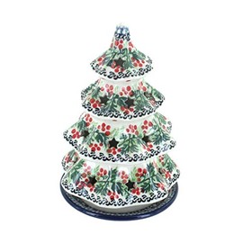 Blue Rose Polish Pottery - Blue Noelle Medium Christmas Tree Luminary - 7" Tall - Hand-Painted Polish Pottery Holiday Candle Holder, Unique Christmas Gift & Festive Décor