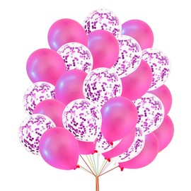 Birthday Balloons Set 12 Inch Pearl Metallic Pink Balloons & Confetti Balloons For Wedding Engagement Baby Shower Birthday Party Decorations Pack of 10