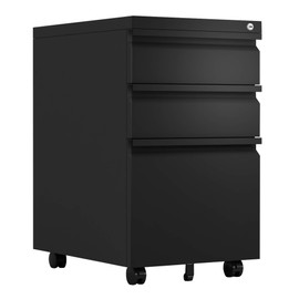 HomJoones 3 Drawer Mobile File Cabinet Under Desk Office, 3 Drawer Locking File Cabinet, Fully Assembled Except Casters, Letter/Legal Size (Black)
