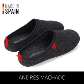 Andrés Machado Unisex Home Slippers for Men & Women - Summer & Winter - Dynamic - Made of Wool & Felt - Anti-Slip Rubber Outsole & Removable Insole - Black Size UK Women 5/ UK Men 4/ EU 38