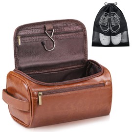 Zocipro Leather Toiletry Bag for Men, PU Artificial Leather Wash Bag for Travel, Gym & Shaving, Dry & Wet Separation with 3 Compartments - Perfect Men's Hanging Washbag with Shoe Bag