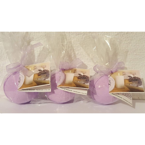 Spa Pure Lavender Chamomile Fizzies: 3 Lavender Chamomile Luxury Bath Bombs, XL, Handmade in The USA with Shea and Cocoa Butter, Individually Hand Wrapped, Ready for Gift Giving or Your Personal Use