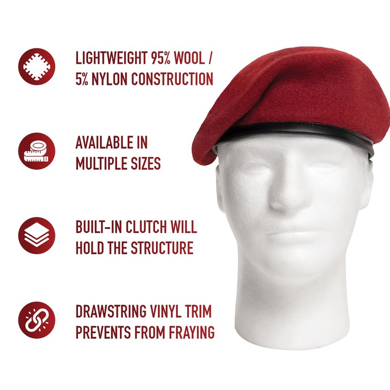 Rothco G.I. Style Wool Beret (US, Numeric, 7 1/4, Red)