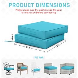 Tounosnt Patio Chair Cushions 22 X 22 X 4 Inch Waterproof Outdoor Seat Cushions for Patio Furniture, Outdoor Sofa Couch Pads with Ties & Handle, Set of 2, Lake Blue
