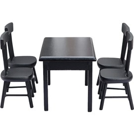 SAFIGLE 5pcs Mini Dining Table Black Table Decor Small Table Chair Model Miniture House Furniture Doll Accessories Miniature Furniture Kit Wooden Small Table and Chairs Micro Scene