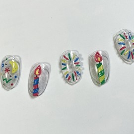 ˡᴬᴺᵀᶤˡ [Swa Stone] HBD Drawing Handmade Nail Tips - Short Square / ˡᴬᴺᵀᶤˡ [스와 스톤] HBD 드로잉 수제네일팁 - 숏스퀘어XS