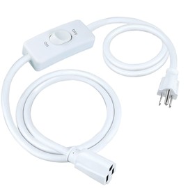 White Extension Cord with Switch On/Off, 3 Prong Grounded Plug Indoor Power Cord, 6.56 FT Insulated & Flame Retardant,125V 375W Indoor Use, UL Listed