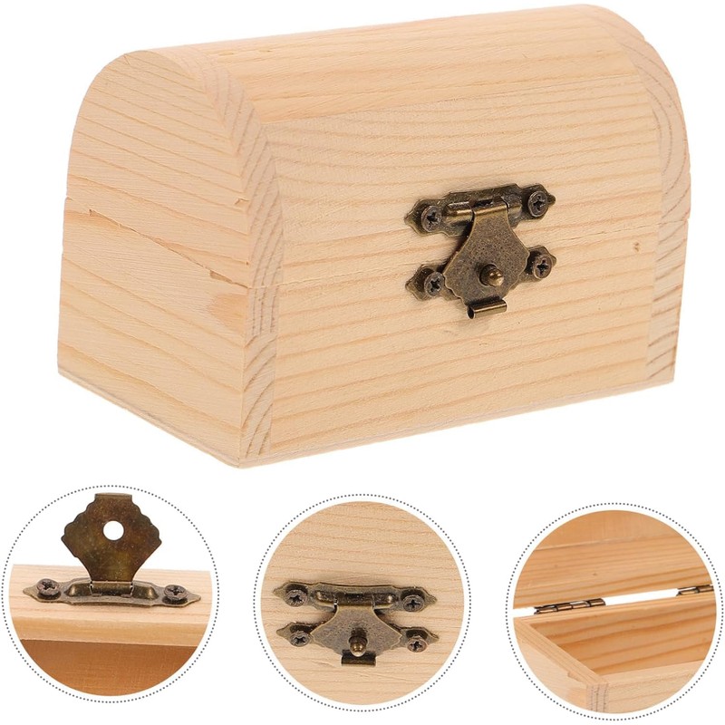 DIY Unfinished Wooden Pirate Treasure Chest, Pine Wood Storage Box