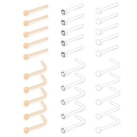 Mayhoop 18G 20G Nose Piercing Bioflex Retainer Flexible Plastic Nose Rings Piercing 20-40 Pieces Transparent and Skin Colour Nose Studs, Plastic