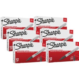 Sharpie 30001 Black Fine Point Permanent Markers, 6 Boxes, 72 Total Markers