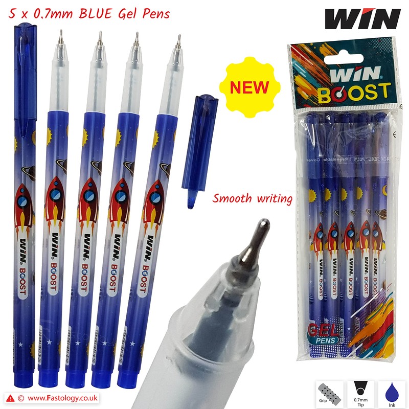 WIN Boost-ST Gel Pens, BLUE, 0.7mm Fine Point, Pack of