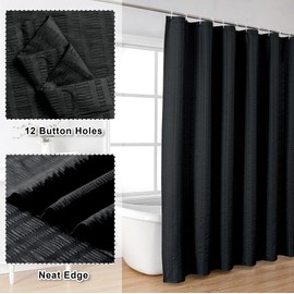 Aiyufeng Moga Extra Long Black Shower Curtain 96 Inch Long, Embossed Texture Fabric Bathroom Shower Curtain, Large Hotel Bath Curtain with 12 Holes, 72Wx96H, Black