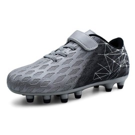 brooman Kids Firm Ground Soccer Cleats Boys Girls Athletic Outdoor Football Shoes(11,Silver)