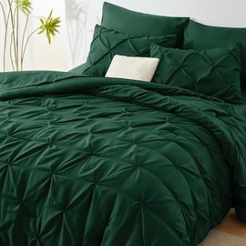 CozyLux King Size Comforter Set - 7 Pieces Bed in a Bag Dark Emerald Green, Pintuck Comforters Pinch Pleat Bedding Sets with All Season Comforter, Flat Sheet, Fitted Sheet and Pillowcases & Shams