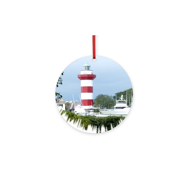 CafePress Hilton Head Lighthouse Round 4" MDF Holiday Ornament