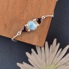 Manilata Natural Larimar and Garnet Bracelet, Oval Cabochon Gemstone, Adjustable