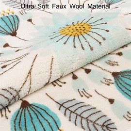 Uphome Round Small Area Rug 2ft with Chic Pom Pom Fringe Floral Velvet Bathroom Rugs Field Plants Non-Slip Soft Floor Throw Rug Machine-Washable for Living Room Bedroom Decor