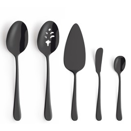 Amefa Austin 18/0 Stainless Steel Serving Set - Matte Black, 5 Piece-Spoon, Slotted Spoon, Pie Server, Butter Knife, Teaspoon Cooking Utensils Set- Amefa Austin Black Stainless Steel Utensils Set