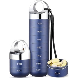 Zannaki- Pastillero de Viaje de Metal, Pastillero Semanal Portátil e Impermeable, Estuche Grande de Aleación de Aluminio para Pastillas, Organizador Diario de Medicamentos para 7 Días sin BPA para Vit