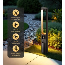 MEIKEE 5W Low Voltage Pathway Lights, 2700K 250LM LED Landscape Lighting, Auto On/Off, 12-24V, Aluminum Waterproof Outdoor Path Lights with Connectors for Garden Walkway Yard 4 Pack