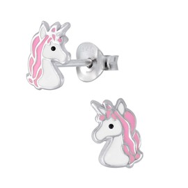 Pink Unicorn Pony Head Earrings - 925 Sterling Silver
