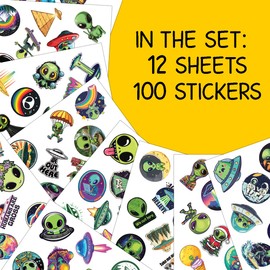 100pcs Alien Stickers - Alien Sticker for Adults, Phone Waterproof Decals for Water Bottles Laptop Luggage Computer Scrapbooking Teens Adult Girls Kids Funny Party Birthday Decorations