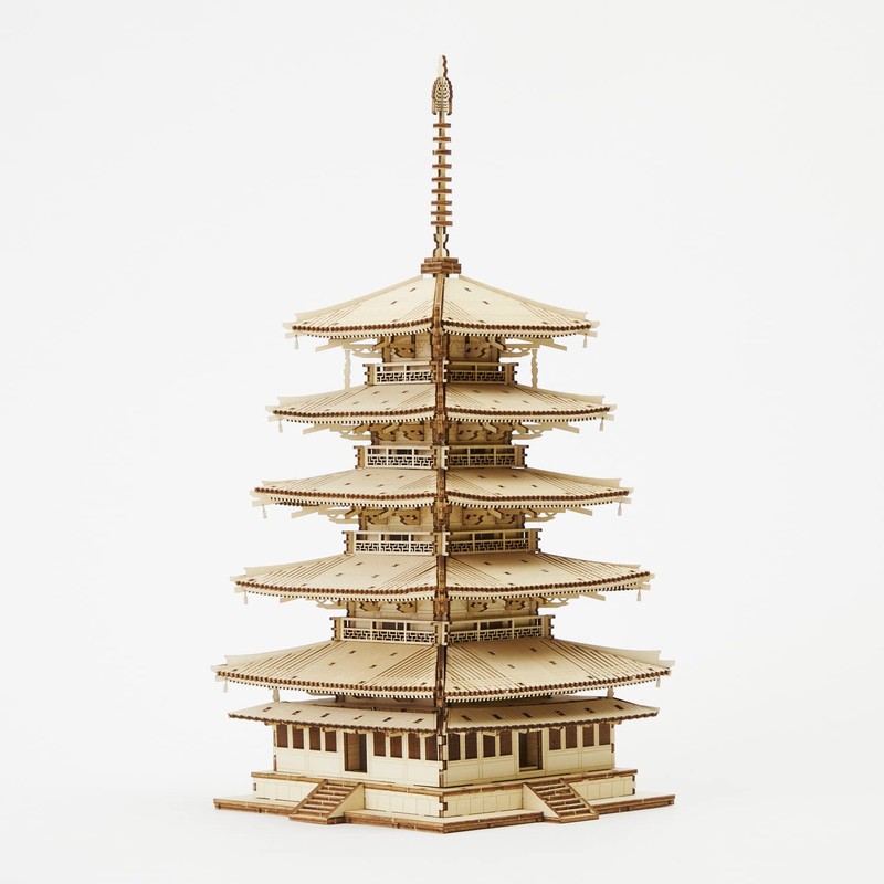 wa-gu-mi Five-storied Pagoda Wooden Architecture 3D Puzzle - Fun DIY