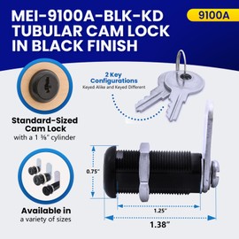 FJM Security 9100A-BLK-KD Disc Tumbler Cam Lock, Lock for Smart Home, Cabinet Locks Baby Proofing Solution, Drawer Lock for Home Improvement, with 1 3/8” Cylinder, Keyed Different, Black Finish