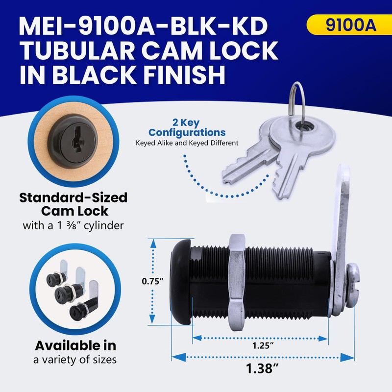 FJM Security 9100A-BLK-KD Disc Tumbler Cam Lock, Lock for Smart